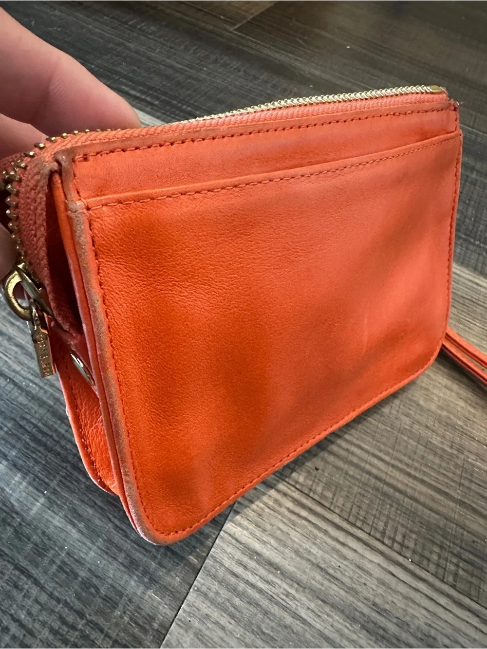 Tory Burch Leather Wristlet Wallet – Orange with Pink Bow Accent